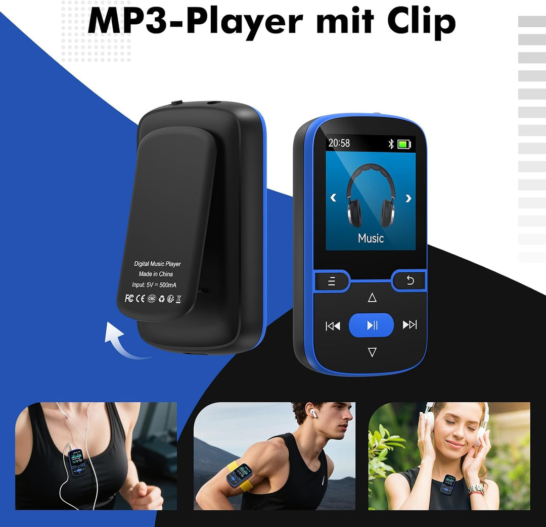 64 GB MP3 Player Bluetooth 5.3 mit Clip für Kinder Tragbarer mp3 -Player Musik-Player mit FM-Radio,