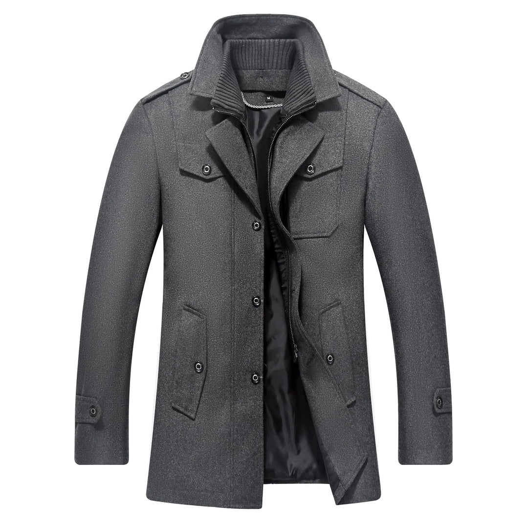 Luckyone Herren Wintermantel Wolle Kurzmantel Herren Wollmantel mit Stehkragen Peacoat Winterjacke f