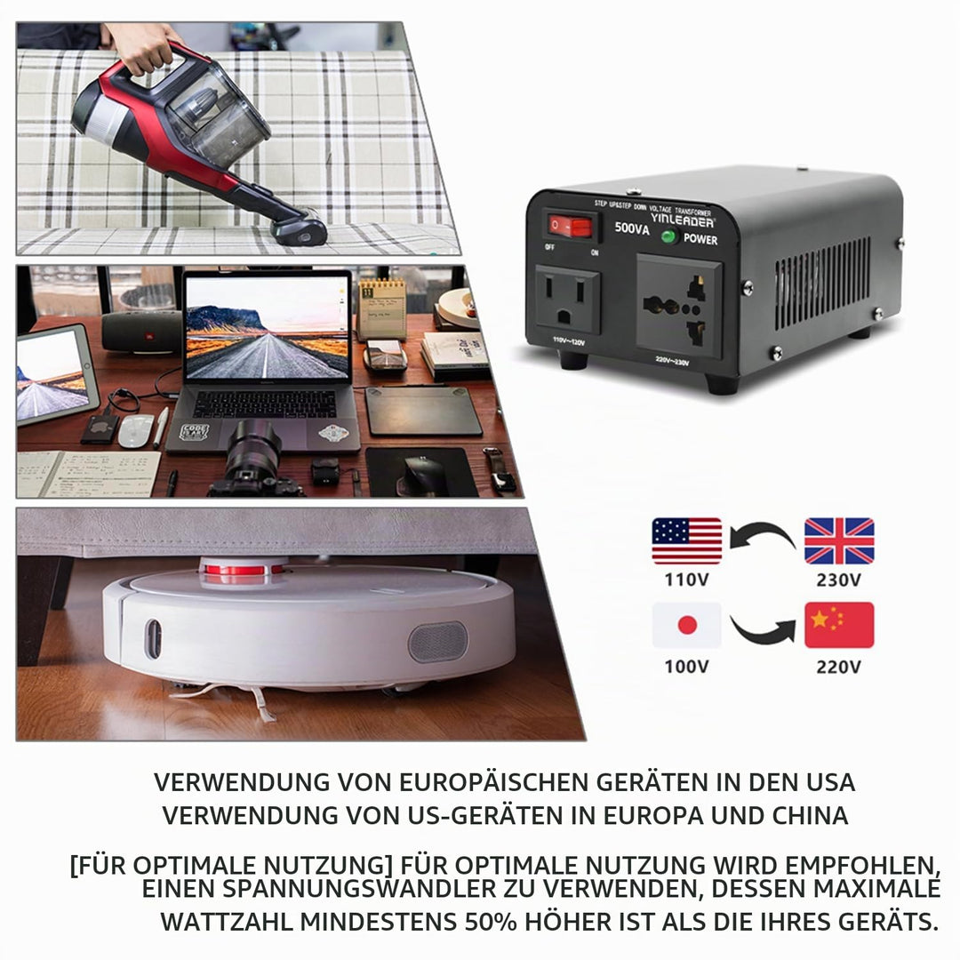 Yinleader 500W 230V bis 110V USA Spannungswandler Ringkern-Transformator 500VA - In: 110V oder 220V