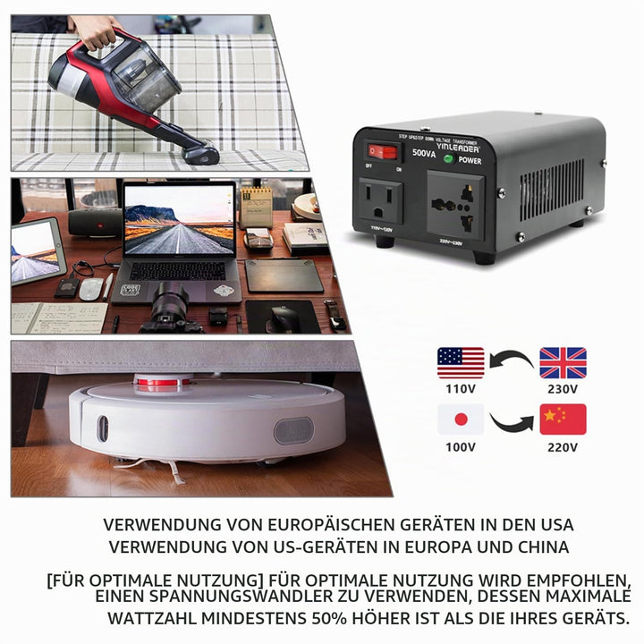 Yinleader 500W 230V bis 110V USA Spannungswandler Ringkern-Transformator 500VA - In: 110V oder 220V