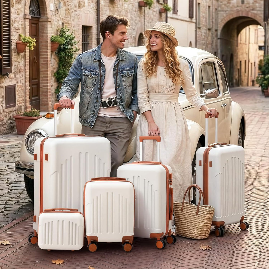 LEADZM Koffer Set 5 teilig Hartschale mit Kosmetikkoffer, Kofferset aus ABS, Reisekoffer mit Rollen