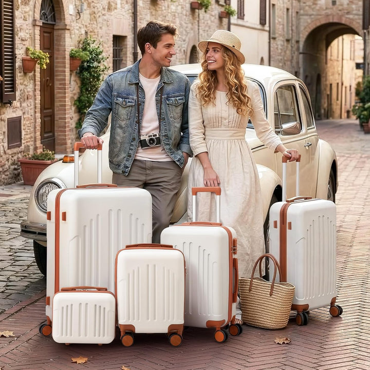 LEADZM Koffer Set 5 teilig Hartschale mit Kosmetikkoffer, Kofferset aus ABS, Reisekoffer mit Rollen
