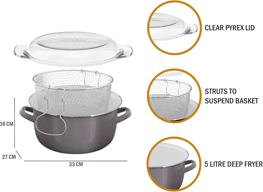 Premier Housewares 0102117 Fritteuse, Glas, Metall, 5 liters, grau, H16 x W33 x D27cm Grau Fritteuse
