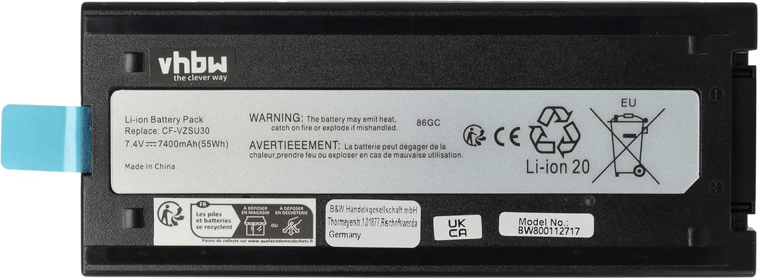 vhbw Akku kompatibel mit Panasonic Toughbook CF-18, CF-18D, CF-18F, CF18 Notebook (7400mAh, 7,4V, Li