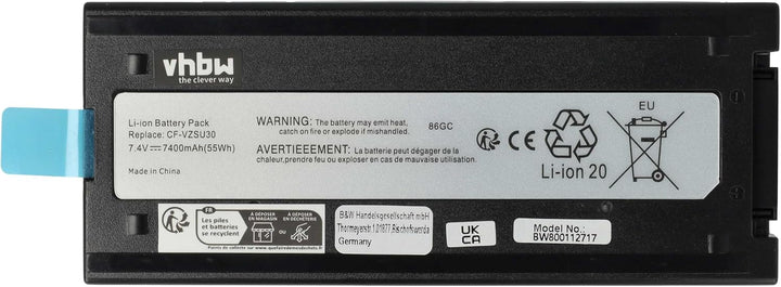 vhbw Akku kompatibel mit Panasonic Toughbook CF-18, CF-18D, CF-18F, CF18 Notebook (7400mAh, 7,4V, Li