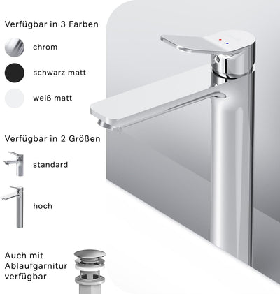 AM.PM Waschtischarmatur mit Einhebelmischer (hoch), SoftMotion Keramikkartusche, Neoperl Aerator, kr