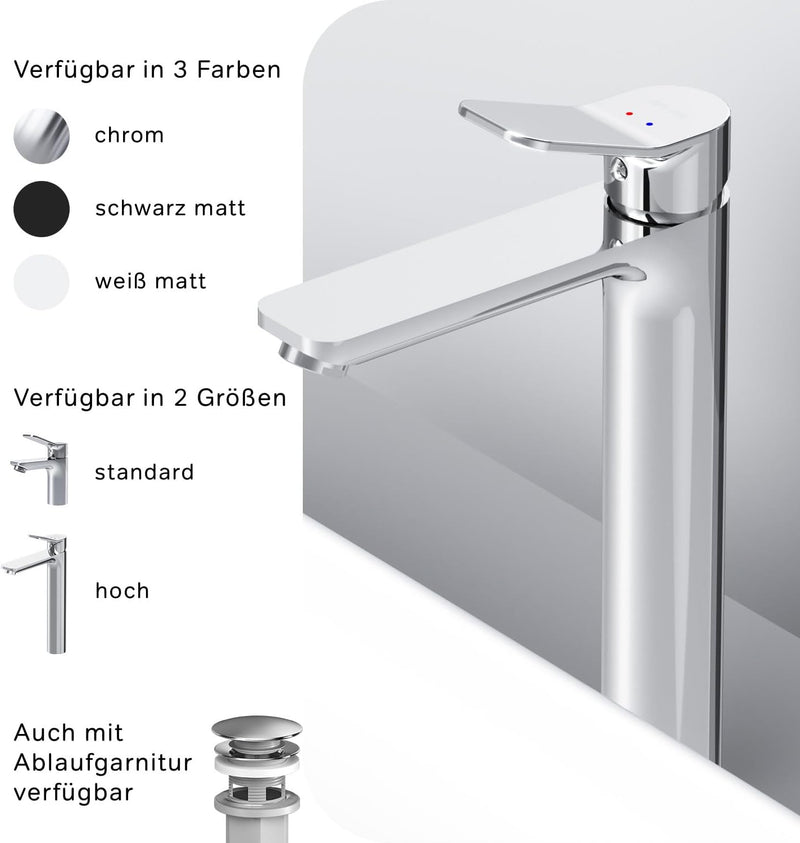 AM.PM Waschtischarmatur mit Einhebelmischer (hoch), SoftMotion Keramikkartusche, Neoperl Aerator, kr