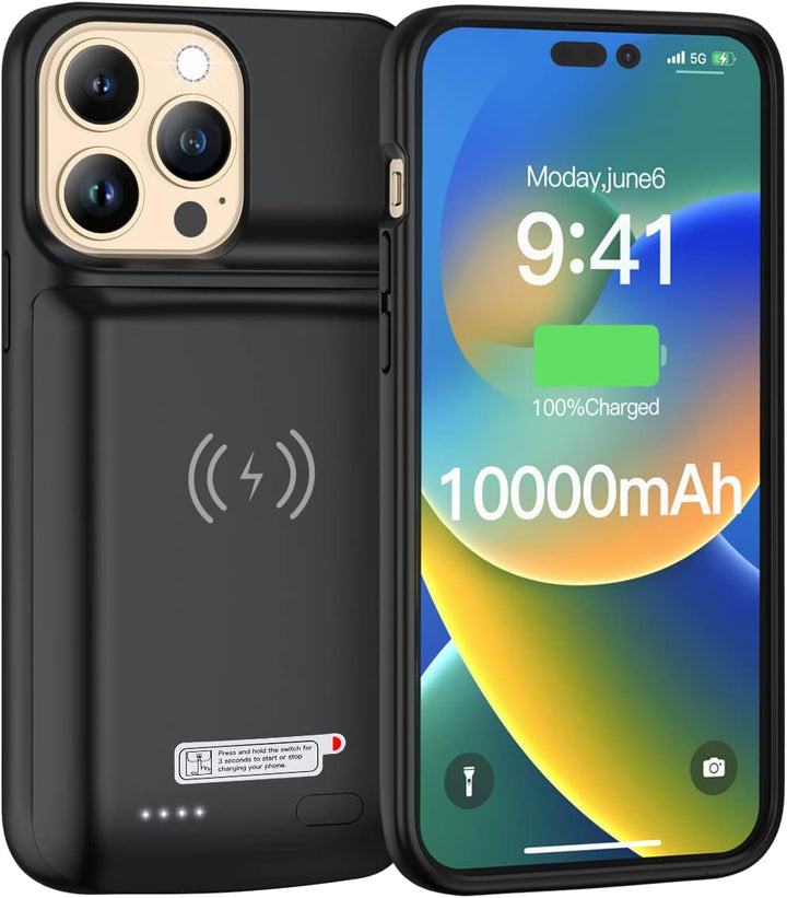 NEWDERY Akkuhülle für iPhone 14 & 14 Pro 10000 mAh Qi Wireless Charging Case, Sync-Daten unterstützt