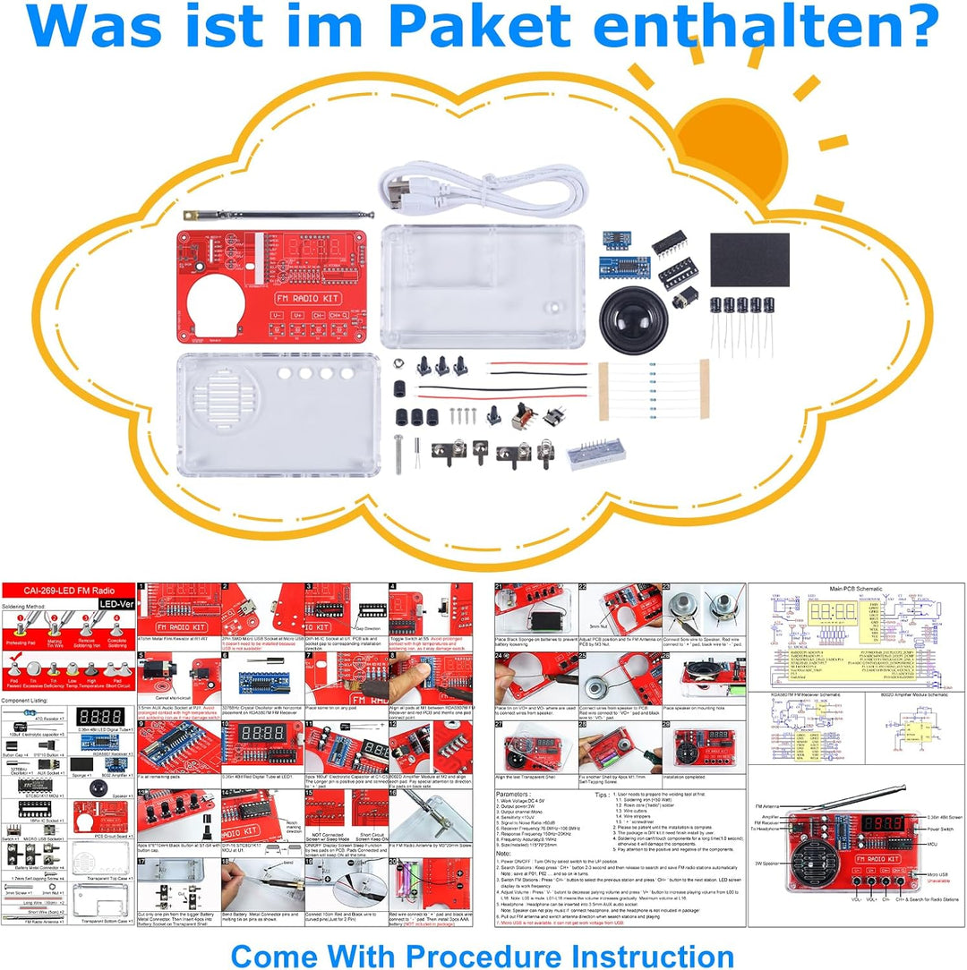 PEMENOL Löten Praxis Kit, DIY FM Radio Löt Bausatz mit USB Digital Display Elektronische Kits für St