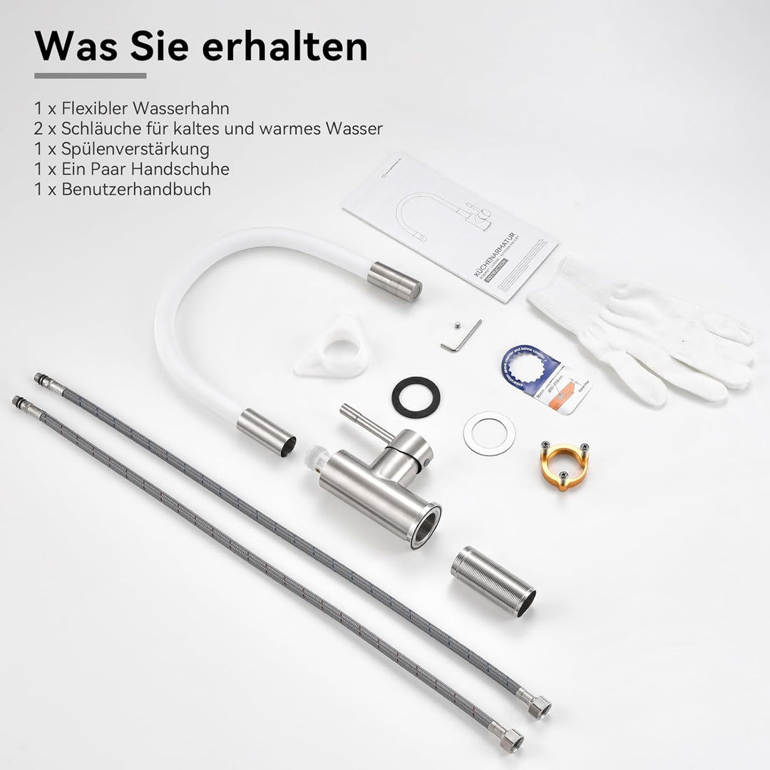 CECIPA Flexibler Küchenarmatur Weiss, Wasserhahn Küche mit 2 Strahlarten, Hochdruck Armatur Küche, M