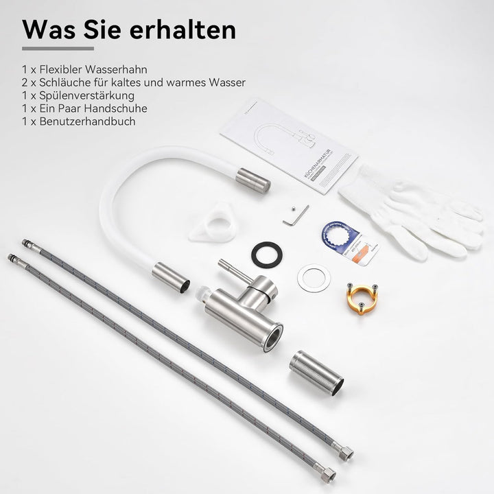 CECIPA Flexibler Küchenarmatur Weiss, Wasserhahn Küche mit 2 Strahlarten, Hochdruck Armatur Küche, M