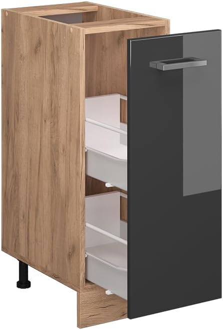 Vicco Apothekerschrank R-Line, Anthrazit Hochglanz/Goldkraft Eiche, 30 cm ohne Arbeitsplatte Anthraz