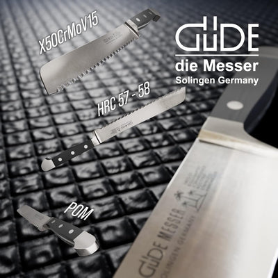 Güde Brotmesser, geschmiedet, Serie Alpha, Doppelkropf, Griff POM schwarz, Linkshänderausführung Küc