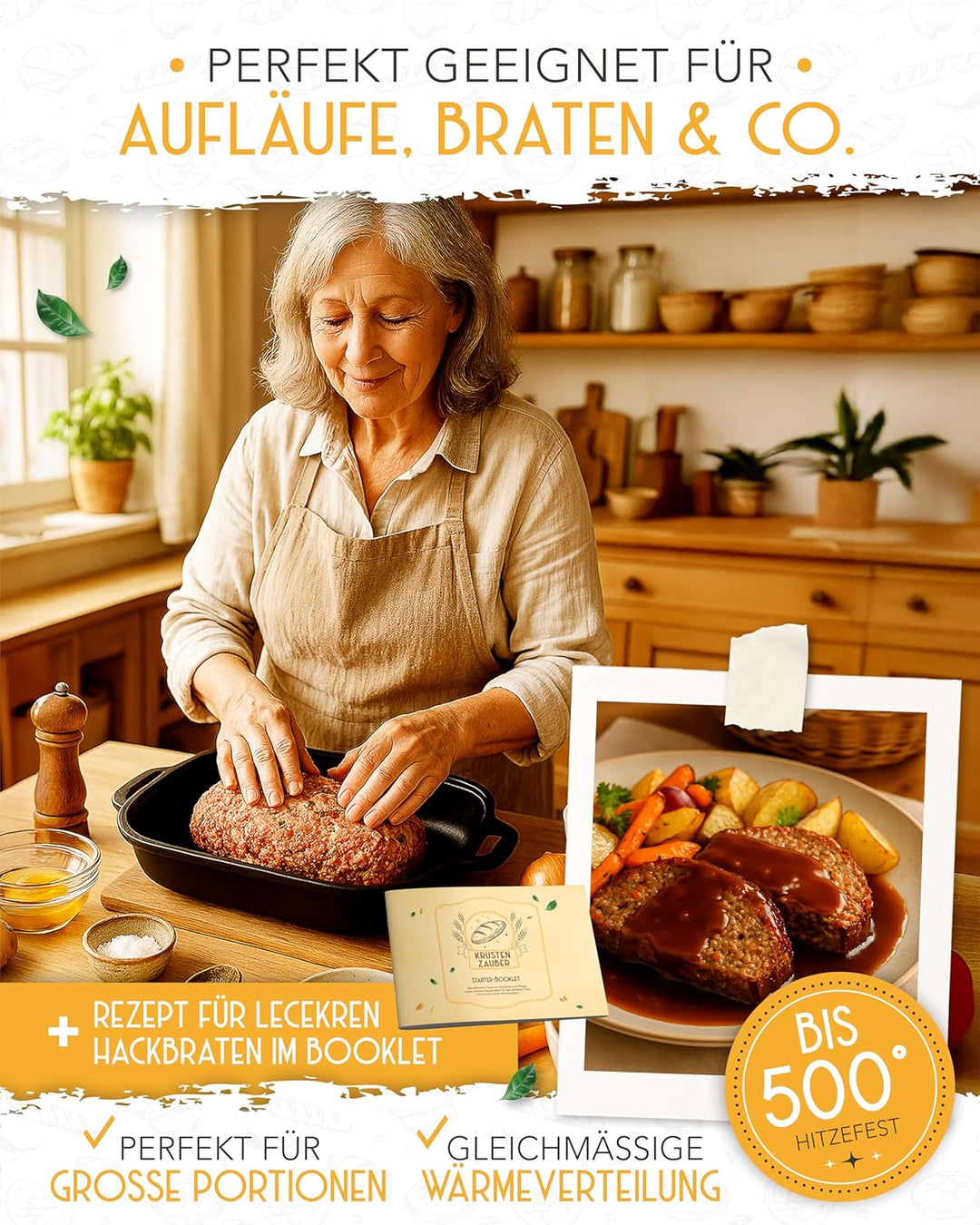 KRUSTENZAUBER 40cm Brotbackform mit Deckel Gusseisen inkl. Gärkorb - Robuster Gusseisen Topf Brot Ba