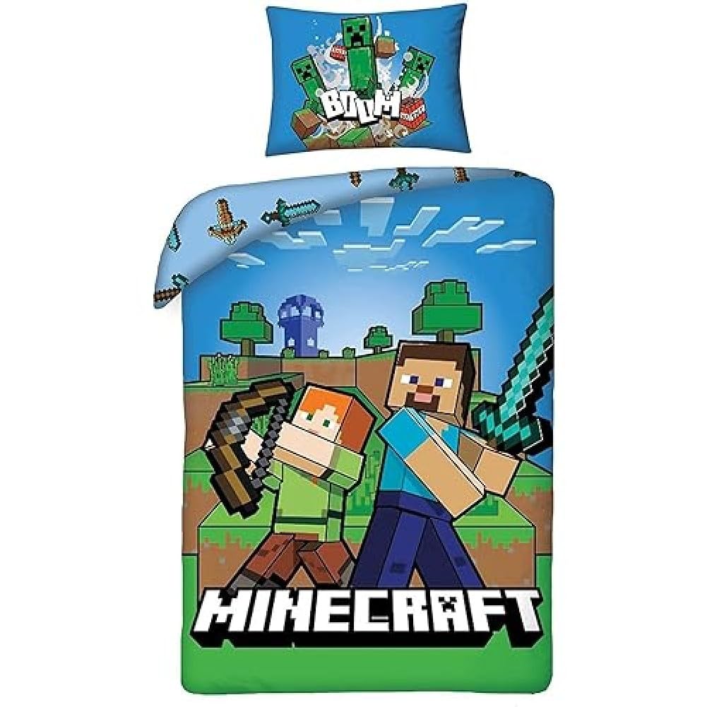 Bettwäsche Minecraft Bros, 100% Baumwolle, wendbar, 140 x 200 cm, inkl. Kissenbezug