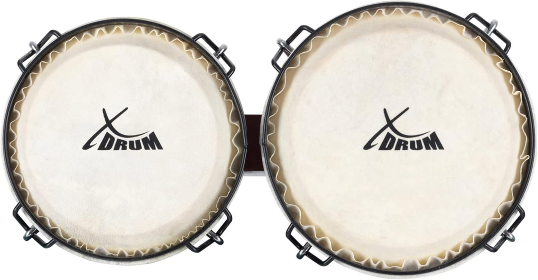 XDrum Bongos Club Set - 6" Macho und 7" Hembra - Naturfelle - professionelles Stimmsystem - Schwarz