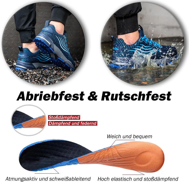 ISOOUS Sicherheitsschuhe Herren Damen Arbeitsschuhe Leicht Atmungsaktiv Rutschfest Stahlkappe Schutz