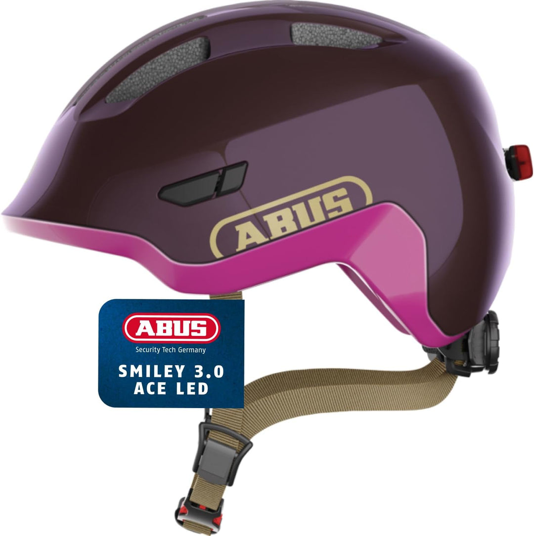 ABUS Kinderhelm Smiley 3.0 ACE LED - Fahrradhelm mit Licht - tiefe Passform & Platz für einen Zopf -