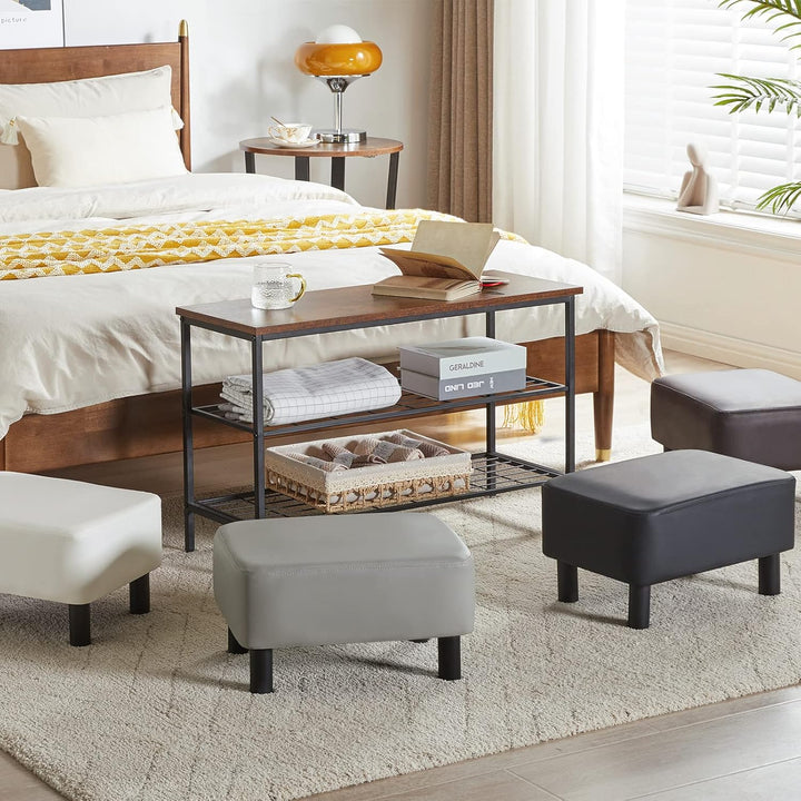 YMYNY Rechteckiger Fusshocker Sitzbank, 42 x 29 x 23 cm, Gepolsterter Hocker aus PU-Leder, mit Holzb