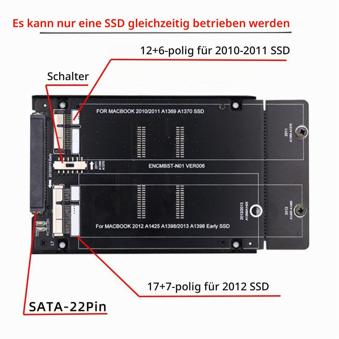 chenyang 12+6Pin &amp; 17+7Pin MAC SSD auf 2,5" SATA 2 in 1 Combo Case Gehäuseadapter für 2010 2011 2012
