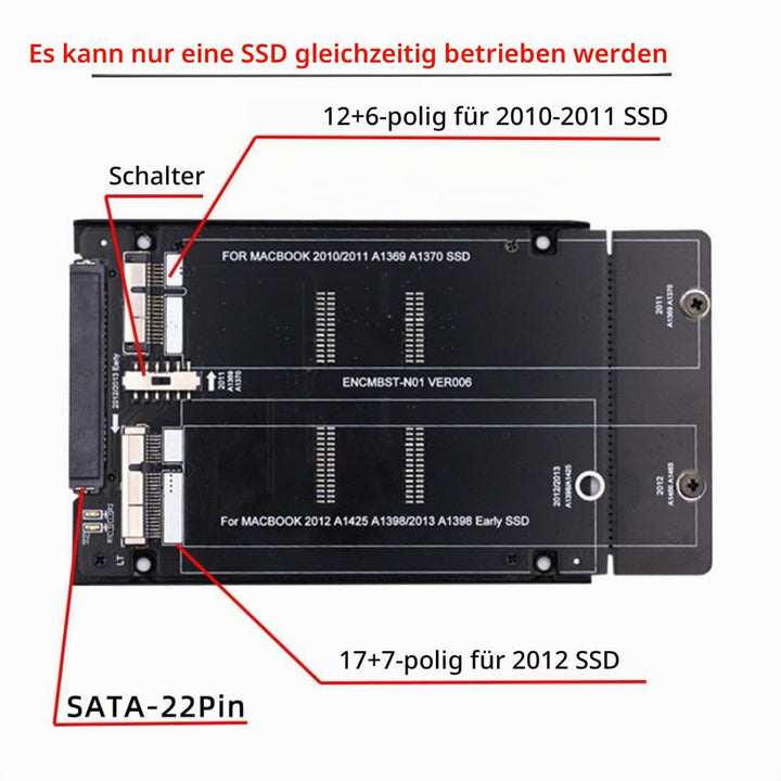 chenyang 12+6Pin &amp; 17+7Pin MAC SSD auf 2,5" SATA 2 in 1 Combo Case Gehäuseadapter für 2010 2011 2012