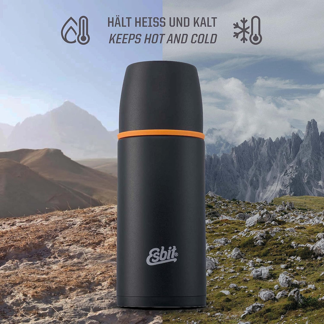 Esbit Edelstahl Isolierflasche Classic 500 ml in Schwarz - für warme und kalte Getränke - Edelstahl