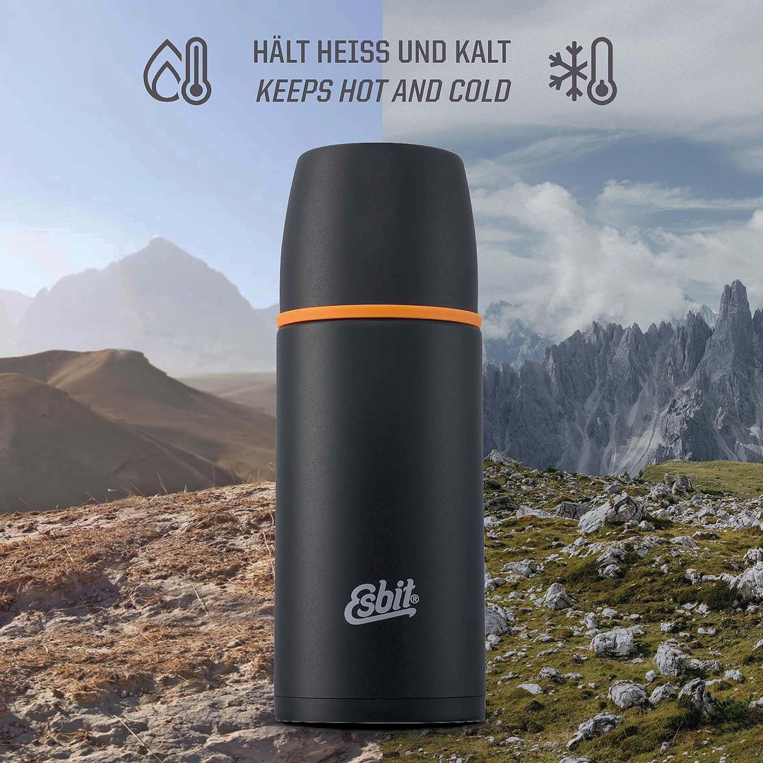 Esbit Edelstahl Isolierflasche Classic 750 ml in Schwarz - für warme und kalte Getränke - Edelstahl