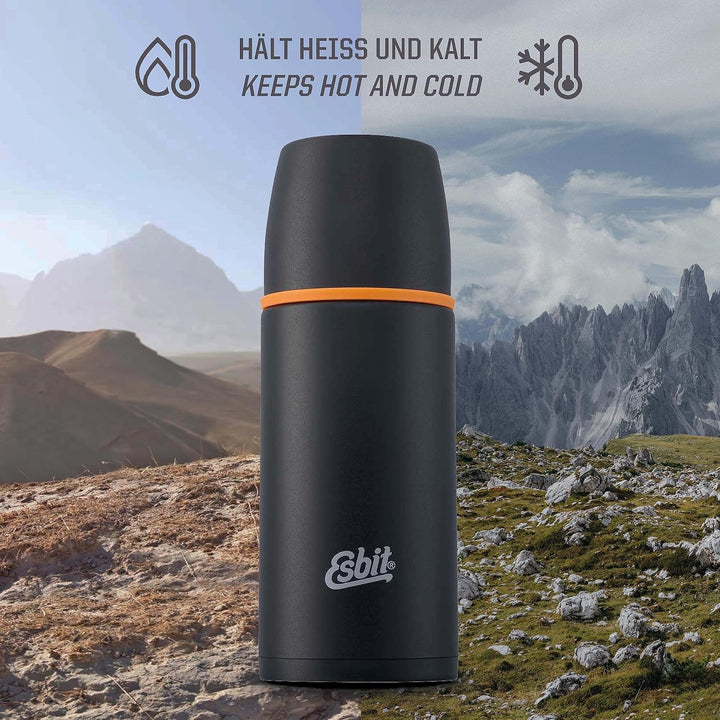 Esbit Edelstahl Isolierflasche Classic 750 ml in Schwarz - für warme und kalte Getränke - Edelstahl
