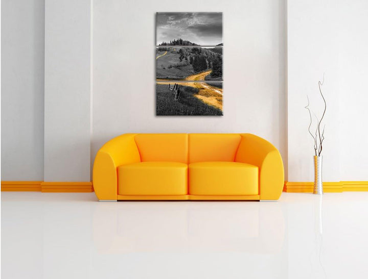 Pixxprint Verträumte Berglandschaft schwarz/weiss als Leinwandbild/Grösse: 3 Teilig (120x80) cm/Wand