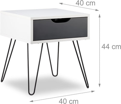 Relaxdays Nachttisch mit Schublade, modernes Design, eckiges Nachtschränkchen, HxBxT: 44 x 40 x 40 Z