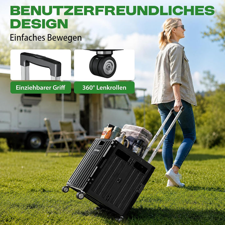 LDHTHOPI Einkaufstrolley klappbar 65L,MAX 50KG Trolley mit Teleskopgriff,4 Zerlegbaren Drehbaren Räd