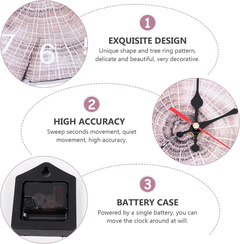 HOMSFOU Holz Quarz Wanduhr Kreative Wanduhr Holz Handwerk Jahresbaum Ringform Leise Rustikale Dekora
