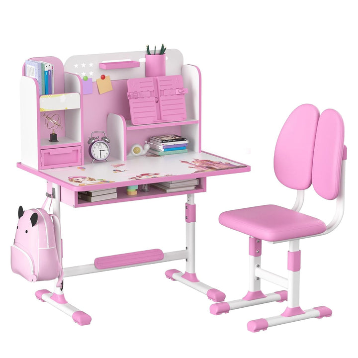 Kids Desk and Chair Set, Hhe Verstellbarer Kinder Schreibtisch mit Ablagefchern und Bcherregal, Ergo