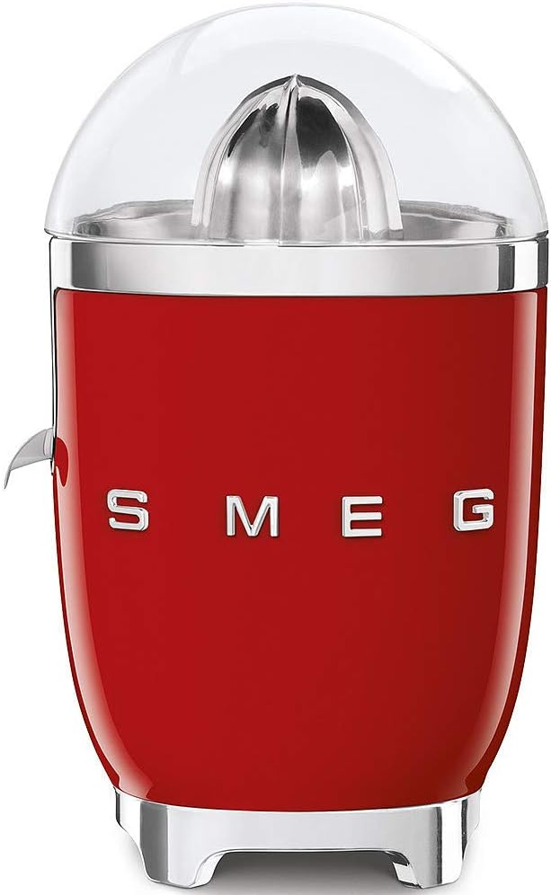 Smeg, Elektrische Zitruspresse CJF01RDEU, manuelle Druckpresse, tropfsicherer Auslauf und Universalk