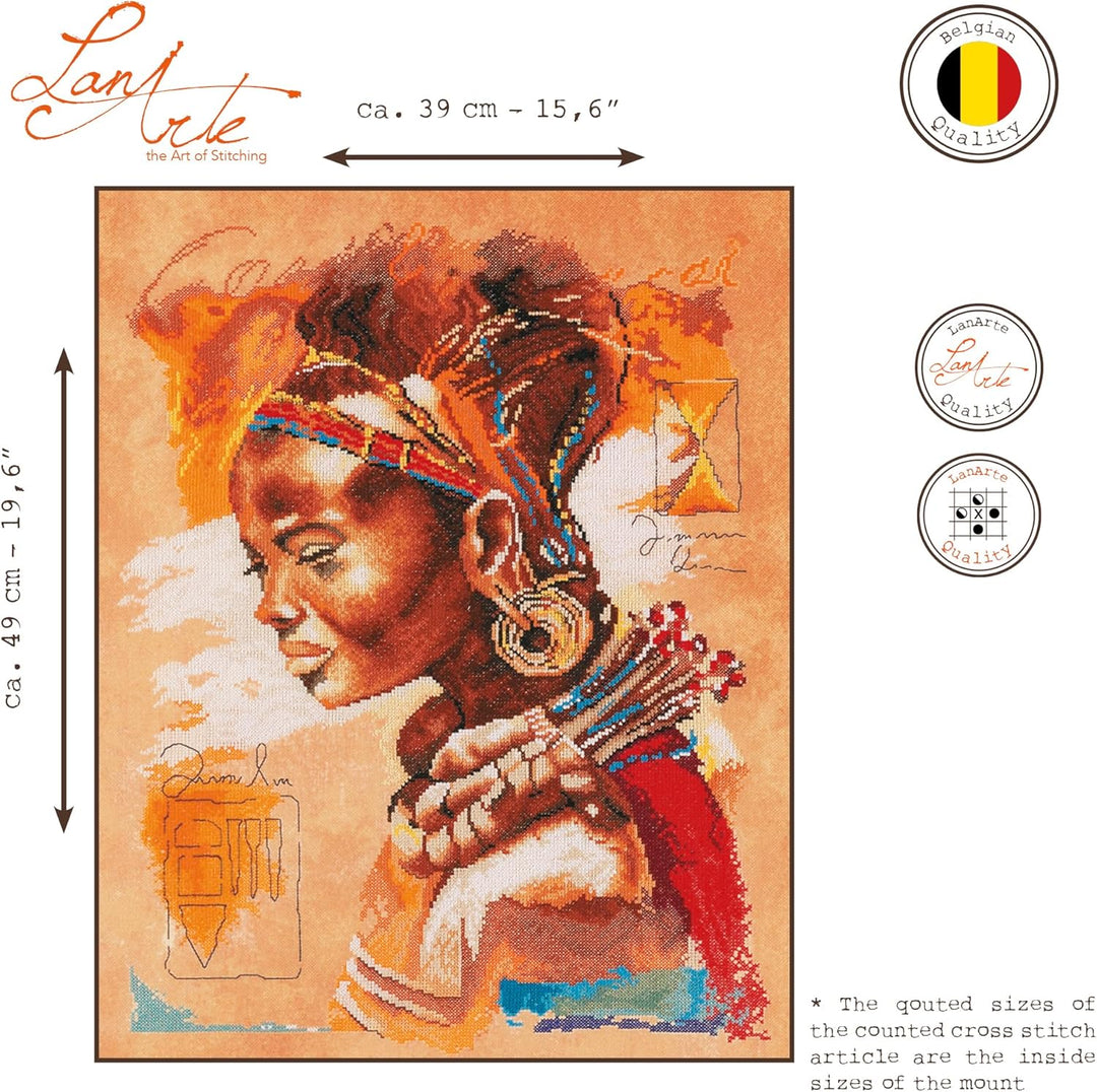 LANARTE PN Zählmusterpackung Afrikanische Frau Kreuzstichpackung, Baumwolle, Mehrfarbig, 39 x 49 x 0