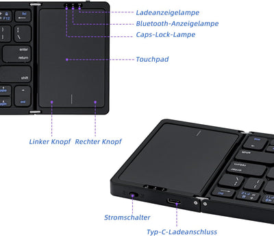 Mcbazel Faltbare kabellose Tastatur mit Touchpad für Tablet/Handy/PC, tragbare Tastatur, kabellos, w