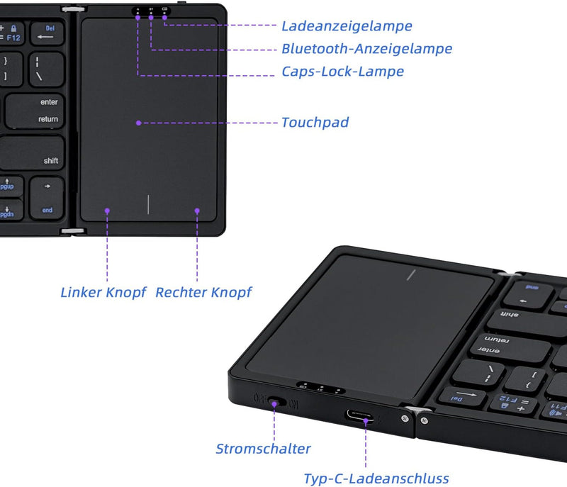 Mcbazel Faltbare kabellose Tastatur mit Touchpad für Tablet/Handy/PC, tragbare Tastatur, kabellos, w