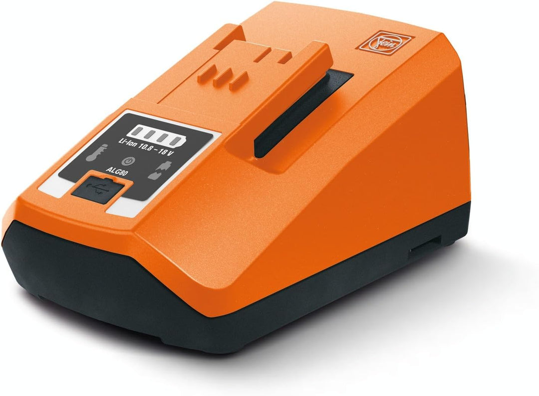 FEIN Schnellladegerät ALG 80, Grosses LED-Display mit Ladestandanzeige und USB-Anschluss. Für alle F