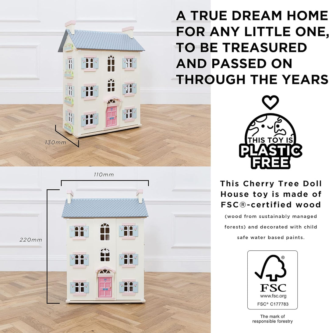 Le Toy Van – Cherry Tree Hall grosses Puppenhaus aus Holz | Puppenhaus-Spielset aus Holz mit 4 Etage