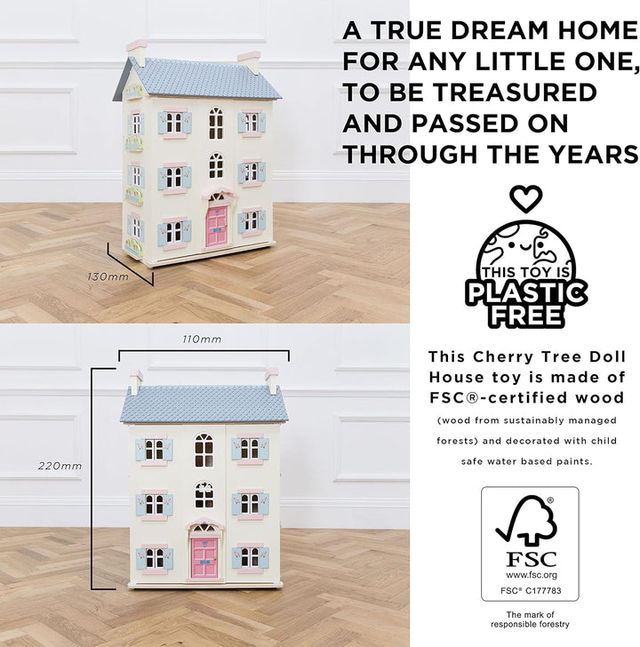 Le Toy Van – Cherry Tree Hall grosses Puppenhaus aus Holz | Puppenhaus-Spielset aus Holz mit 4 Etage