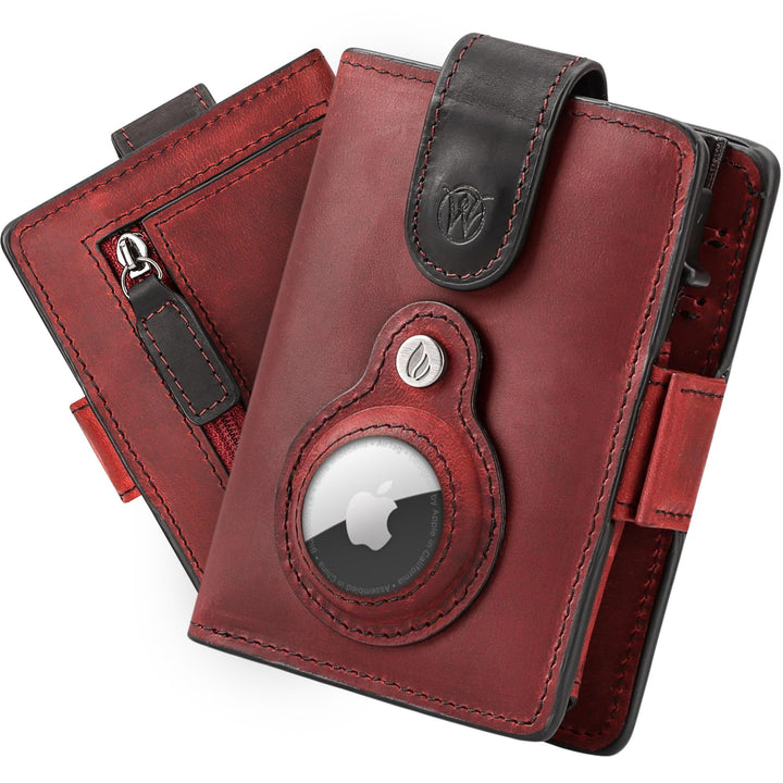 Will Fire® AirTag Wallet | Inkl. Airtag Anhänger | Leder Geldbörse mit Münz- &amp; Scheinfach | Extra ge