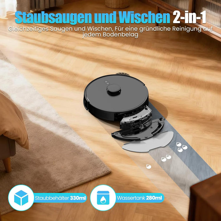 E10+ Saugroboter mit Wischfunktion, Staubsauger Roboter mit Absaugstation 3.5L, 8000Pa Saugkraft, Li
