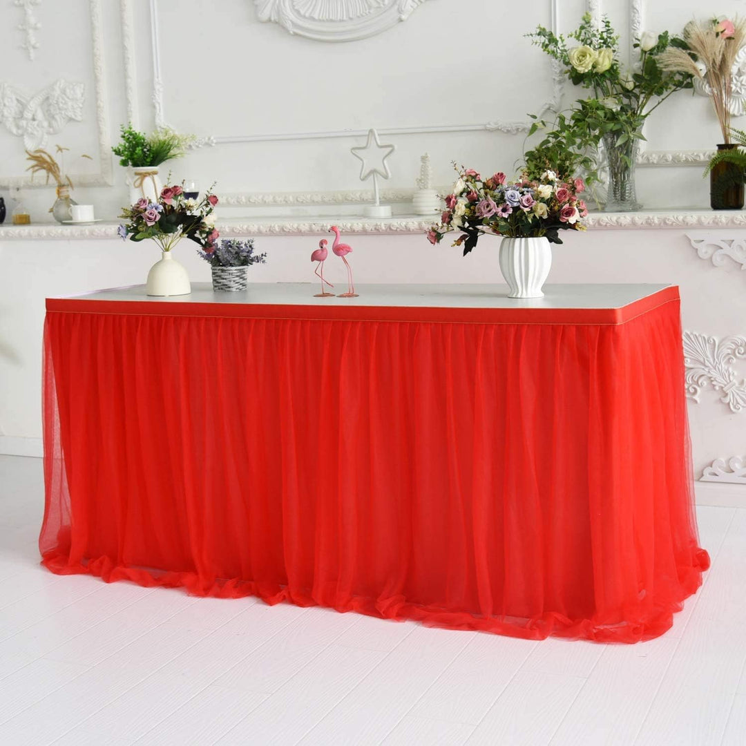 HBBMAGIC Tüll Tischrock Rot, Tütü Tischröcke 427 * 76CM, Candy Tisch Tischdecke Tüll für Geburtstag