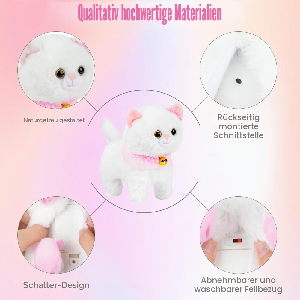 Vicloon Katze Spielzeug Kinder, Interaktives Elektronisches Kittens mit Leine der Läuft und Bellt, K