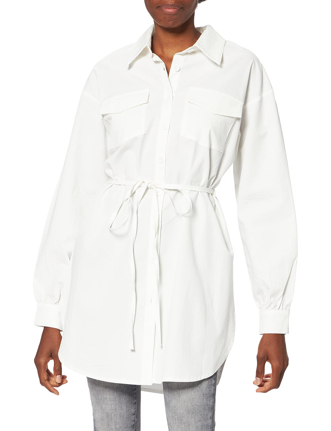NA-KD Damen Oversized Belted Shirt Hemd 34 Beige, 34 Beige