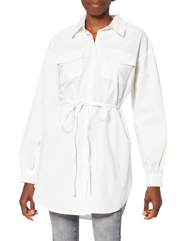 NA-KD Damen Oversized Belted Shirt Hemd 34 Beige, 34 Beige