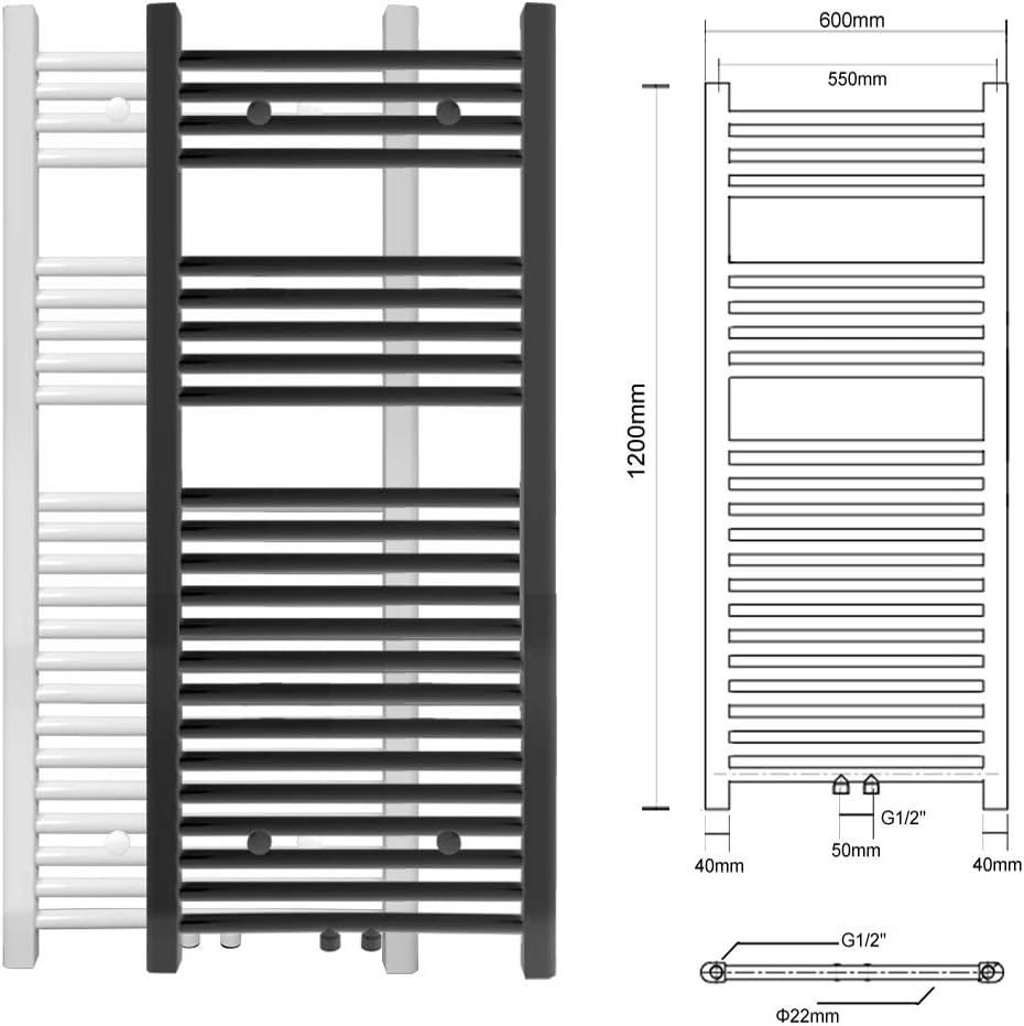 600 x 1200 mm Anthrazit mittelanschluss Badheizkörper handtuchhalter Heizkörper Handtuchwärmer Handt