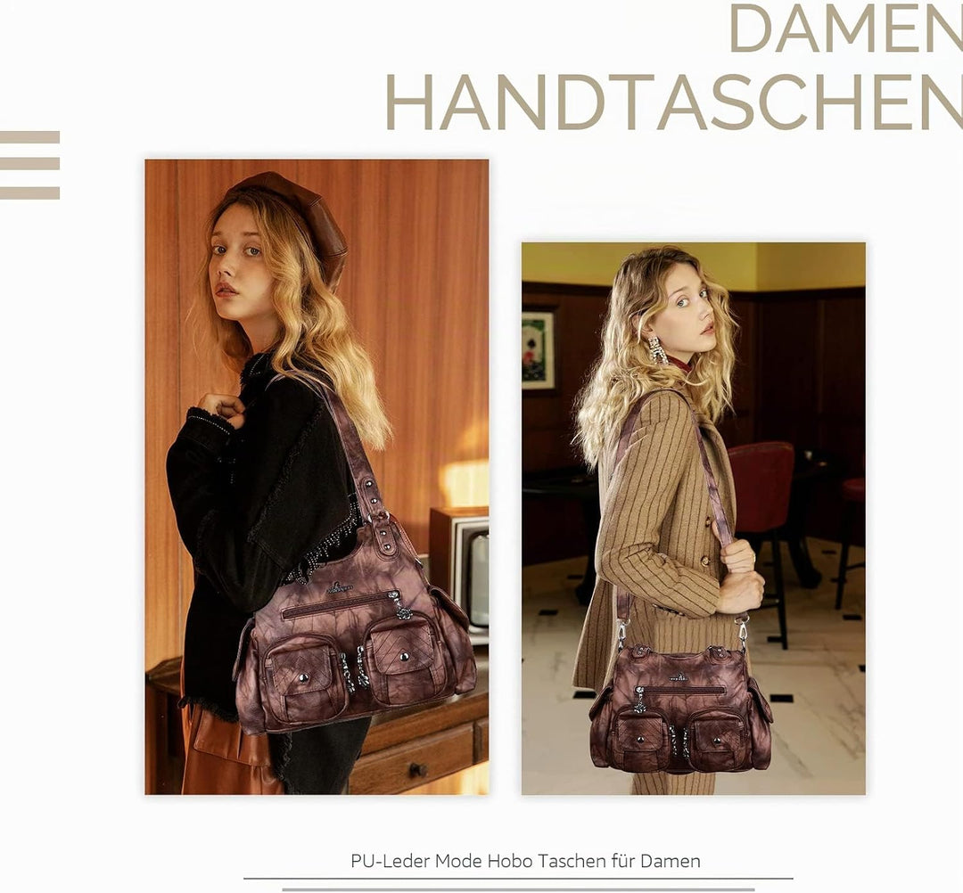 Angel Kiss Damen-Handtaschen, grosse Hobo-Tasche, weiches PU-Leder, Schultertasche für Damen Braun,