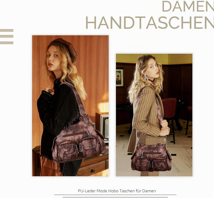 Angel Kiss Damen-Handtaschen, grosse Hobo-Tasche, weiches PU-Leder, Schultertasche für Damen Braun,