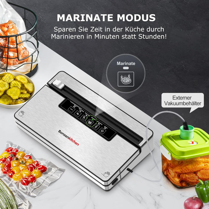 Bonsenkitchen Vakuumierer, Stark Vakuumiergerät mit 5 Modi, 8 L/Min, Globefish-Technologie für Konti